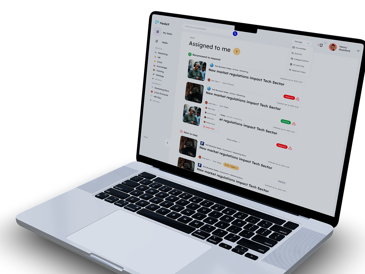 MedieX vist som en operativ plattform på laptop